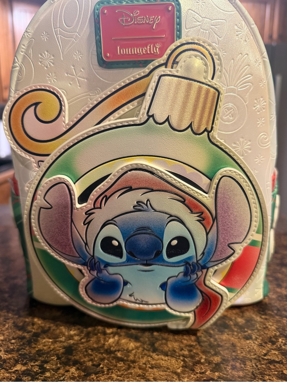 Loungefly Kids White Mini Backpack with Multicolor Stitch Ornament